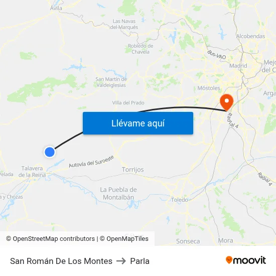 San Román De Los Montes to Parla map
