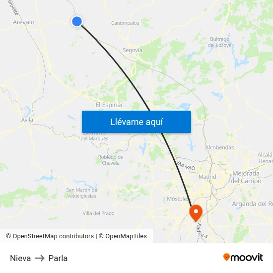 Nieva to Parla map