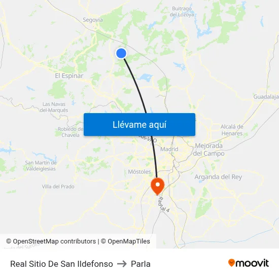 Real Sitio De San Ildefonso to Parla map