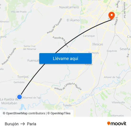 Burujón to Parla map