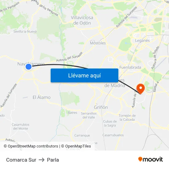 Comarca Sur to Parla map