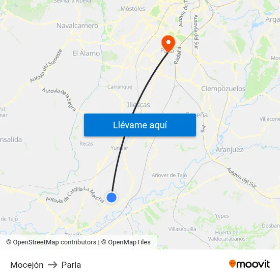 Mocejón to Parla map