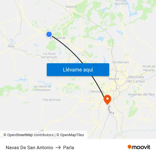 Navas De San Antonio to Parla map
