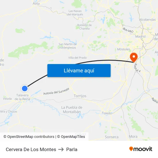Cervera De Los Montes to Parla map