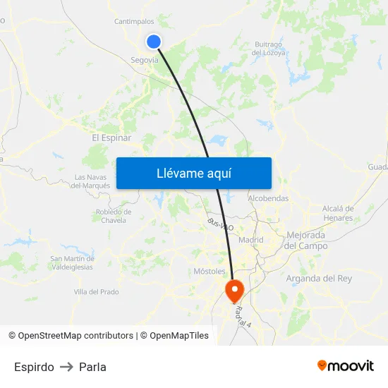 Espirdo to Parla map