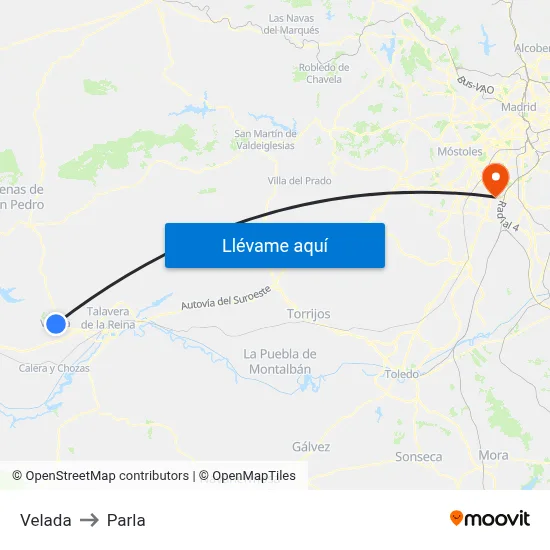 Velada to Parla map