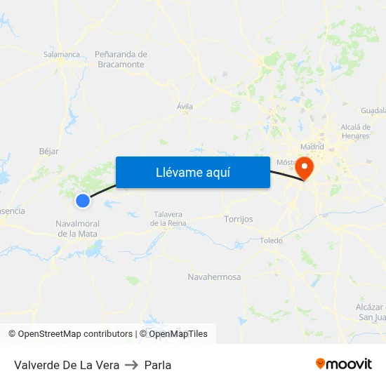 Valverde De La Vera to Parla map
