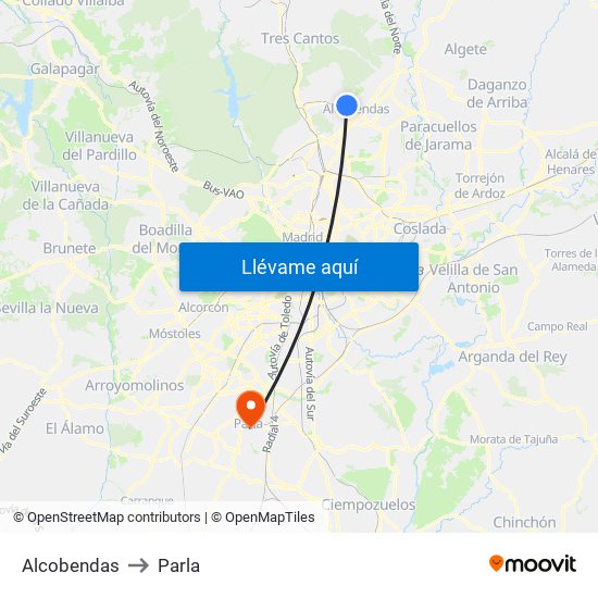 Alcobendas to Parla map