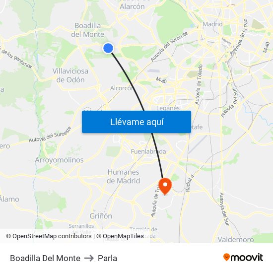 Boadilla Del Monte to Parla map