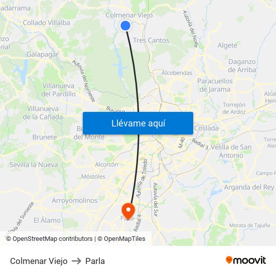 Colmenar Viejo to Parla map