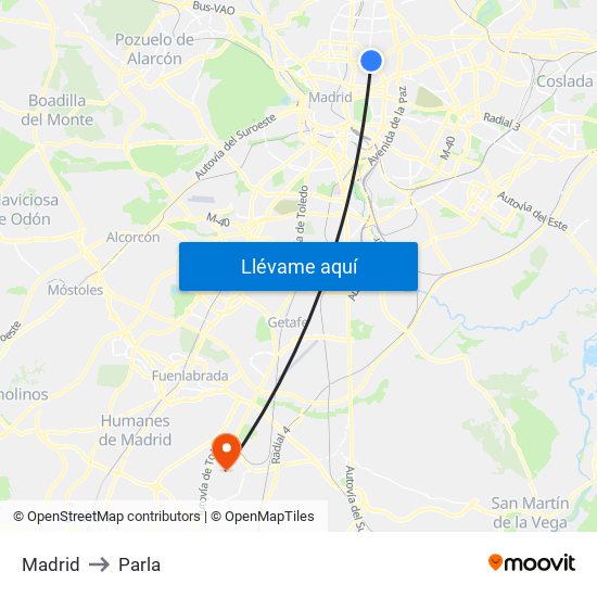 Madrid to Parla map