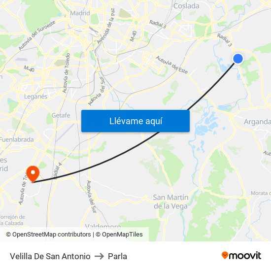 Velilla De San Antonio to Parla map