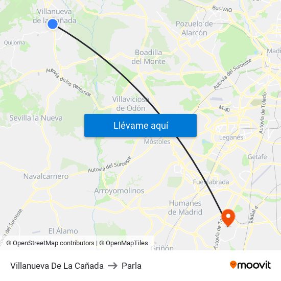 Villanueva De La Cañada to Parla map