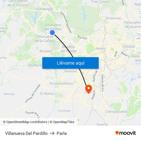 Villanueva Del Pardillo to Parla map