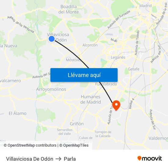 Villaviciosa De Odón to Parla map