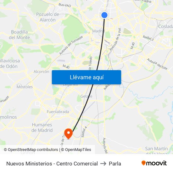Nuevos Ministerios - Centro Comercial to Parla map