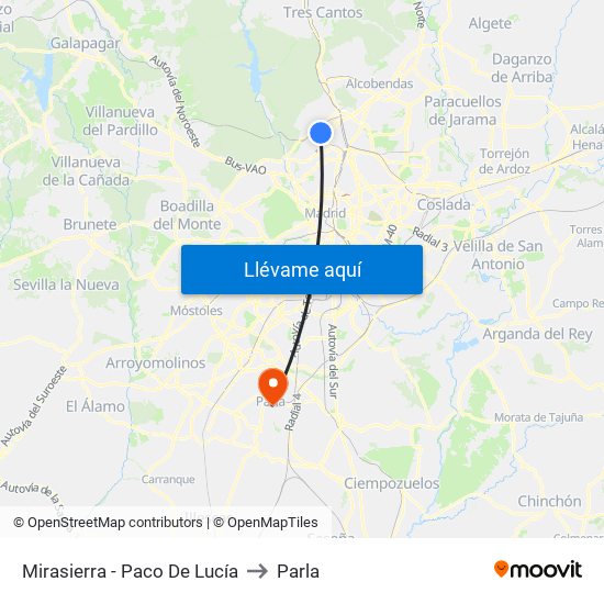 Mirasierra - Paco De Lucía to Parla map
