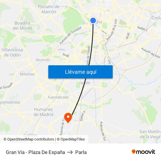 Gran Vía - Plaza De España to Parla map