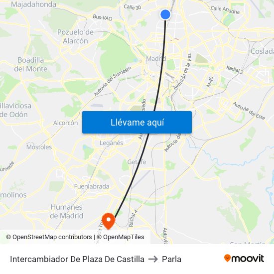 Intercambiador De Plaza De Castilla to Parla map