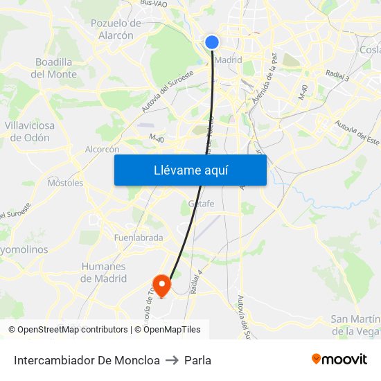 Intercambiador De Moncloa to Parla map