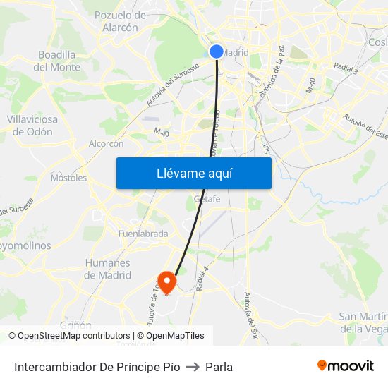 Intercambiador De Príncipe Pío to Parla map