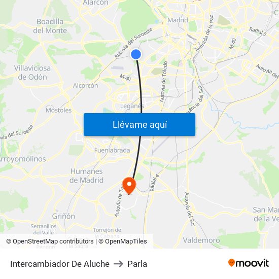 Intercambiador De Aluche to Parla map