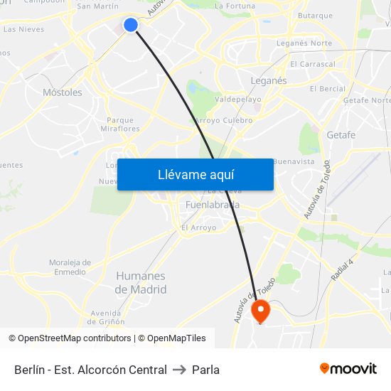 Berlín - Est. Alcorcón Central to Parla map