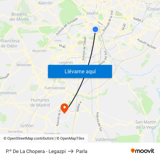 P.º De La Chopera - Legazpi to Parla map