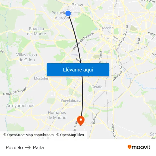 Pozuelo to Parla map