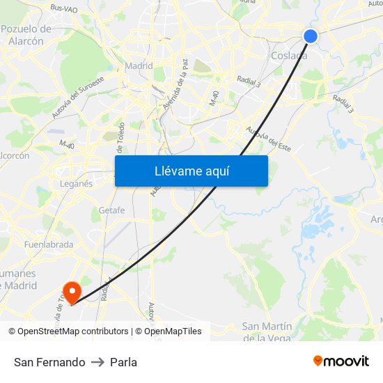 San Fernando to Parla map