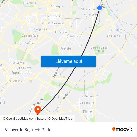 Villaverde Bajo to Parla map