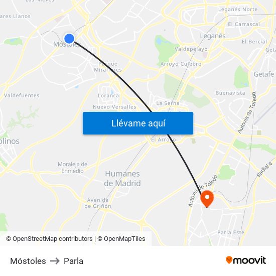 Móstoles to Parla map