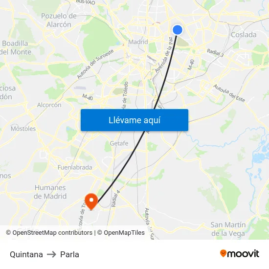 Quintana to Parla map