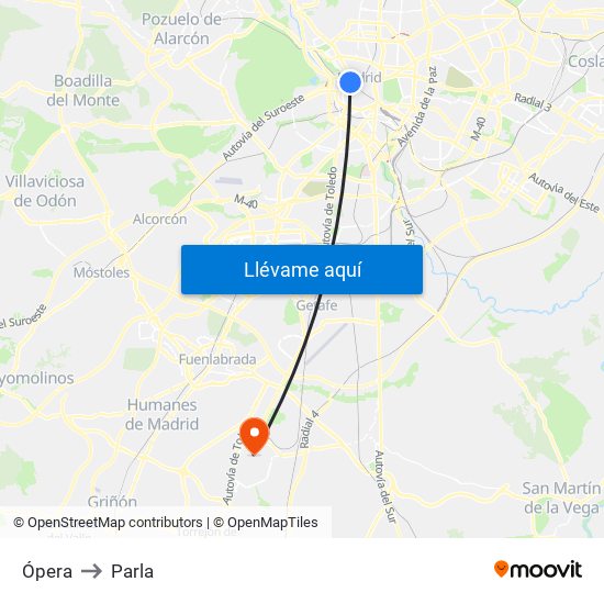 Ópera to Parla map