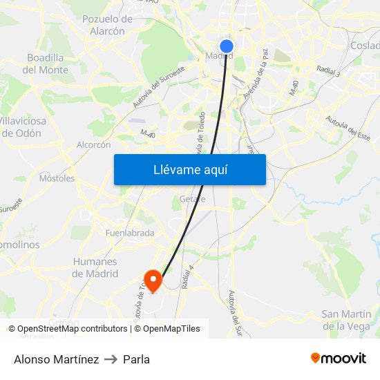 Alonso Martínez to Parla map