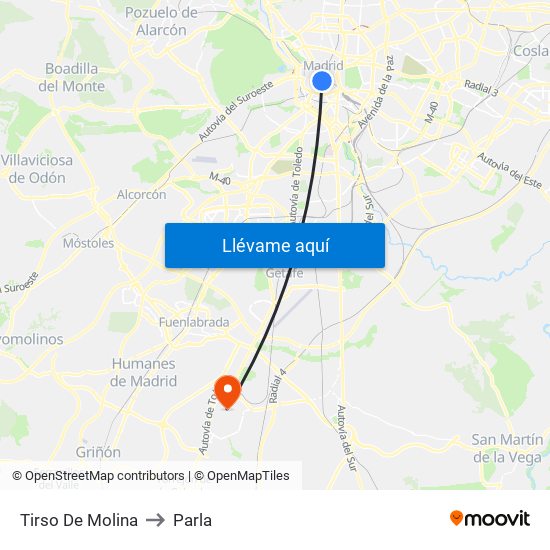 Tirso De Molina to Parla map