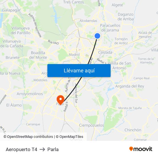 Aeropuerto T4 to Parla map
