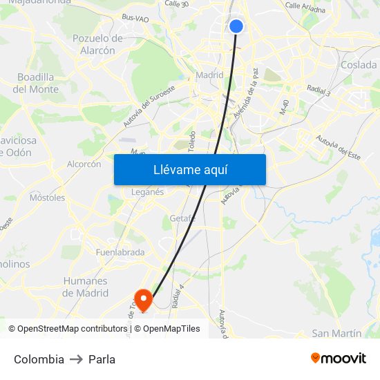 Colombia to Parla map