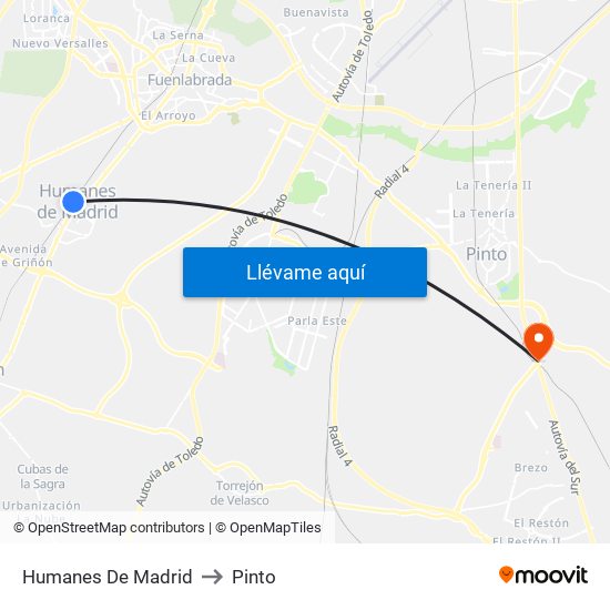 Humanes De Madrid to Pinto map