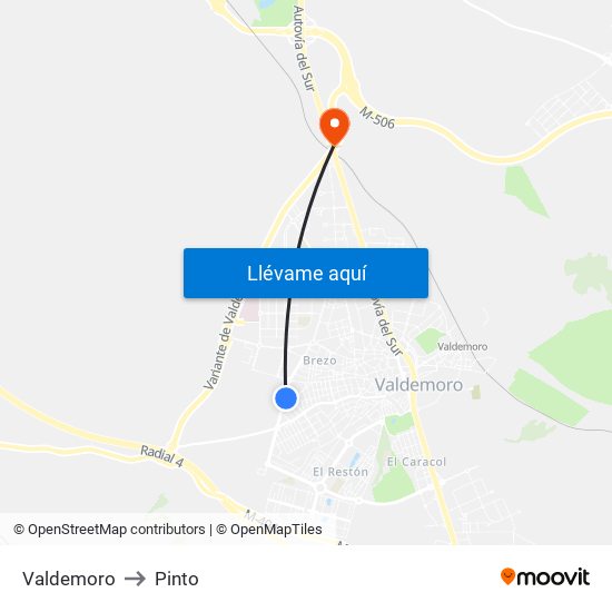 Valdemoro to Pinto map