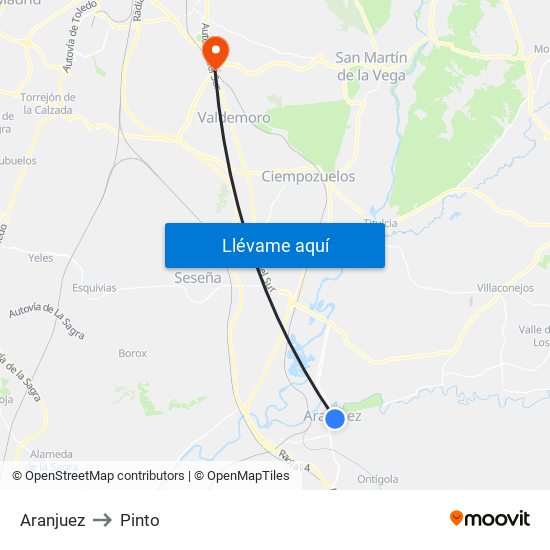 Aranjuez to Pinto map
