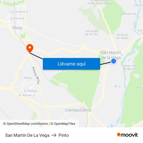 San Martín De La Vega to Pinto map