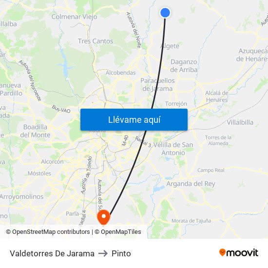 Valdetorres De Jarama to Pinto map