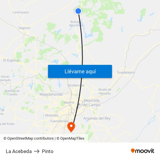 La Acebeda to Pinto map