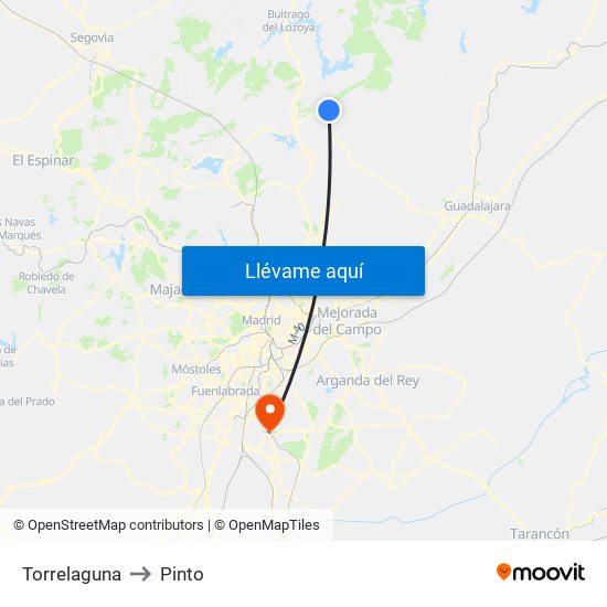 Torrelaguna to Pinto map