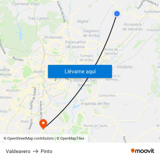 Valdeavero to Pinto map