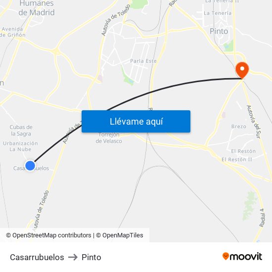 Casarrubuelos to Pinto map