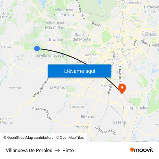 Villanueva De Perales to Pinto map