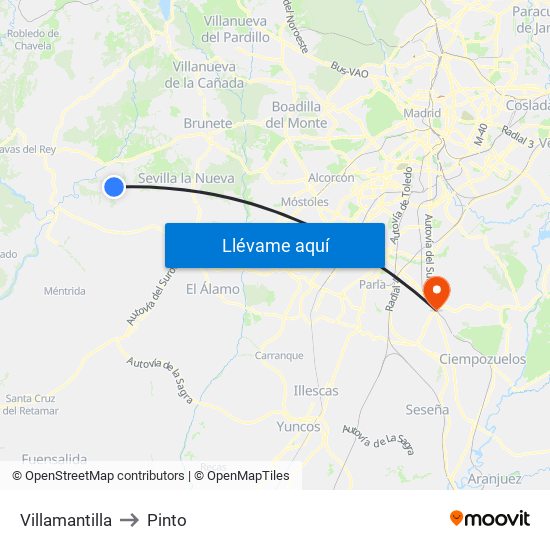 Villamantilla to Pinto map