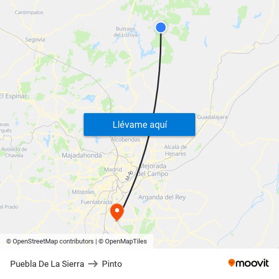 Puebla De La Sierra to Pinto map